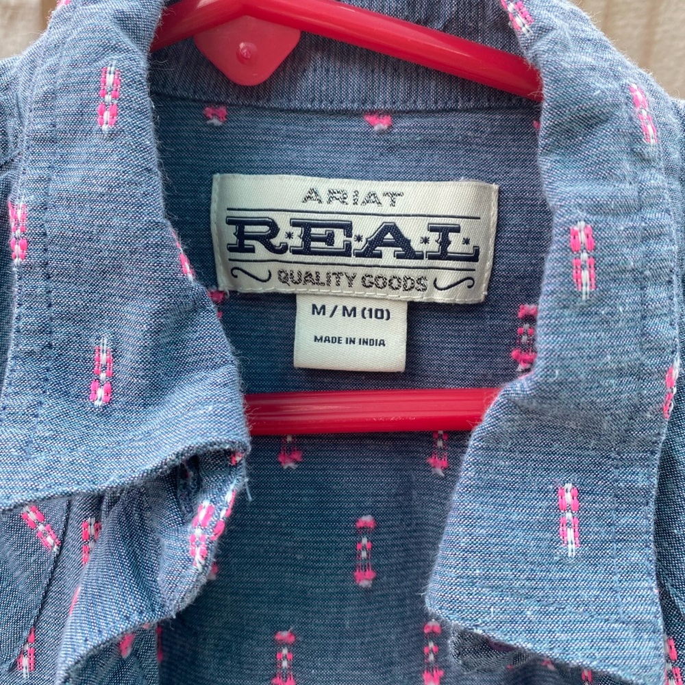 Ariat Blue Shirt with Pink Embroidery